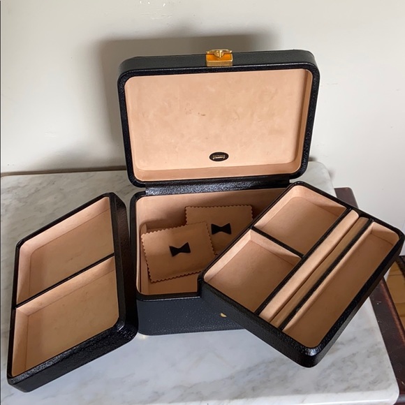 Smythson Black Leather Traveler Jewellery Case - Picture 6 of 13